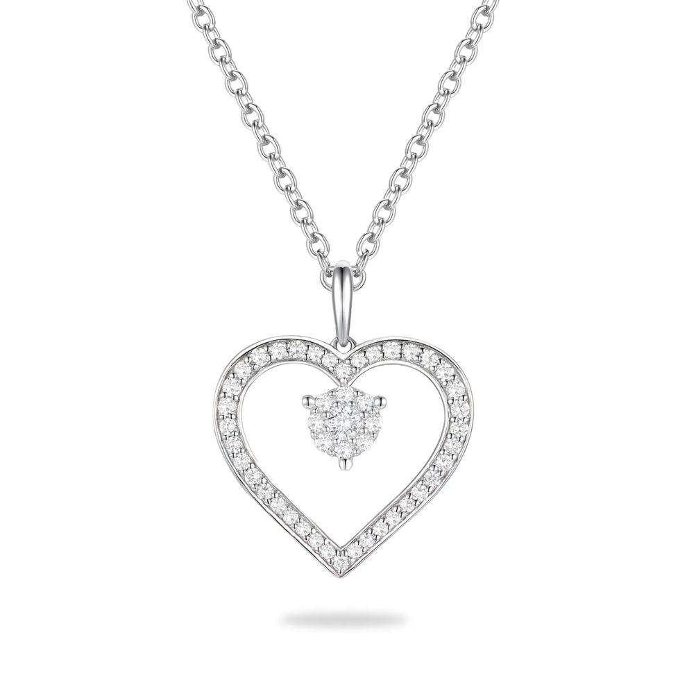 Diamond Open Heart Drop Pendant in Sterling Silver (1/3 ct. tw.) – Image 1 of 4