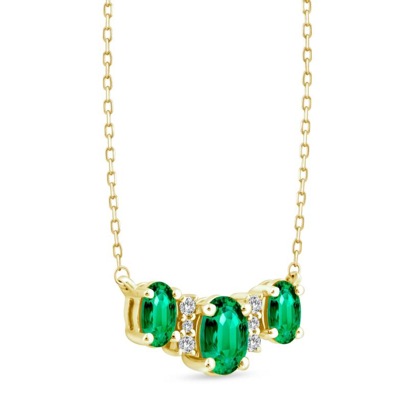 Emerald and Diamond Accent Three-Stone Necklace in 10K Yellow Gold – Image 3 of 4