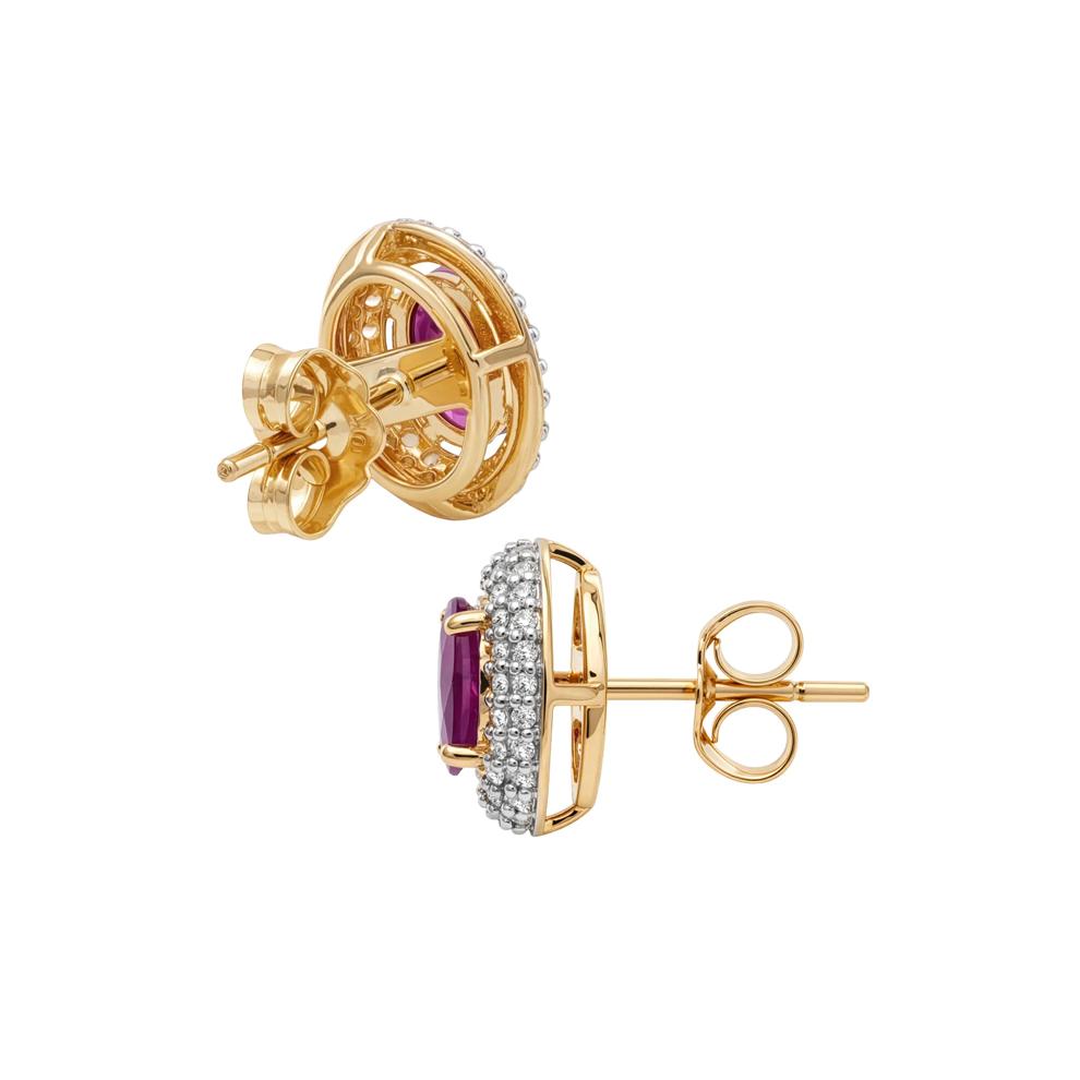 Ruby &amp; Diamond Double Halo Stud Earrings in 10K Yellow Gold (1/3 ct. tw.) – Image 2 of 2