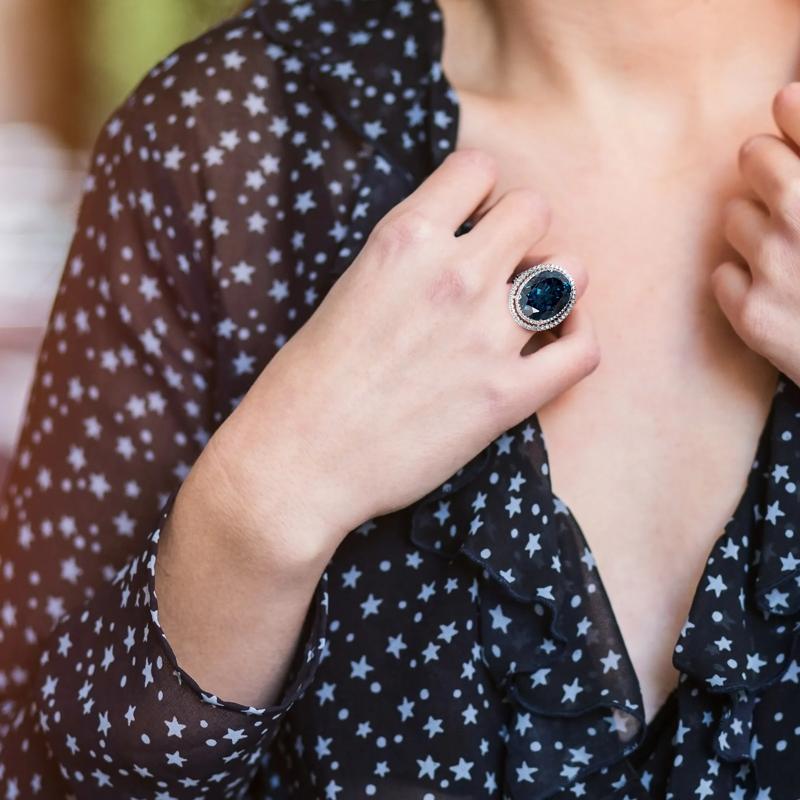 London Blue Topaz and Diamond Ring in 14K White Gold &#40;7/8 ct. tw.&#41; – Image 5 of 7