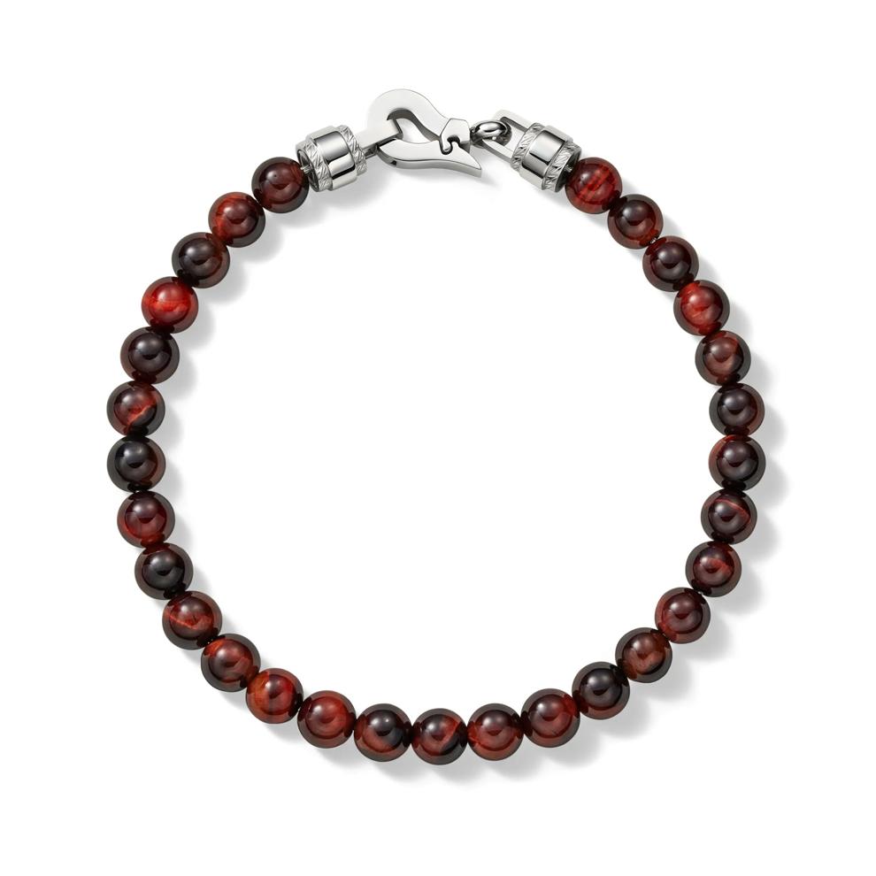 Men's Red Tiger's Eye Bead Bracelet in Stainless Steel – Image 2 of 5