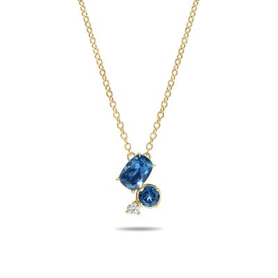 Montana Blue Sapphire & Diamond Accent Cluster Pendant Necklace in 10K Yellow Gold