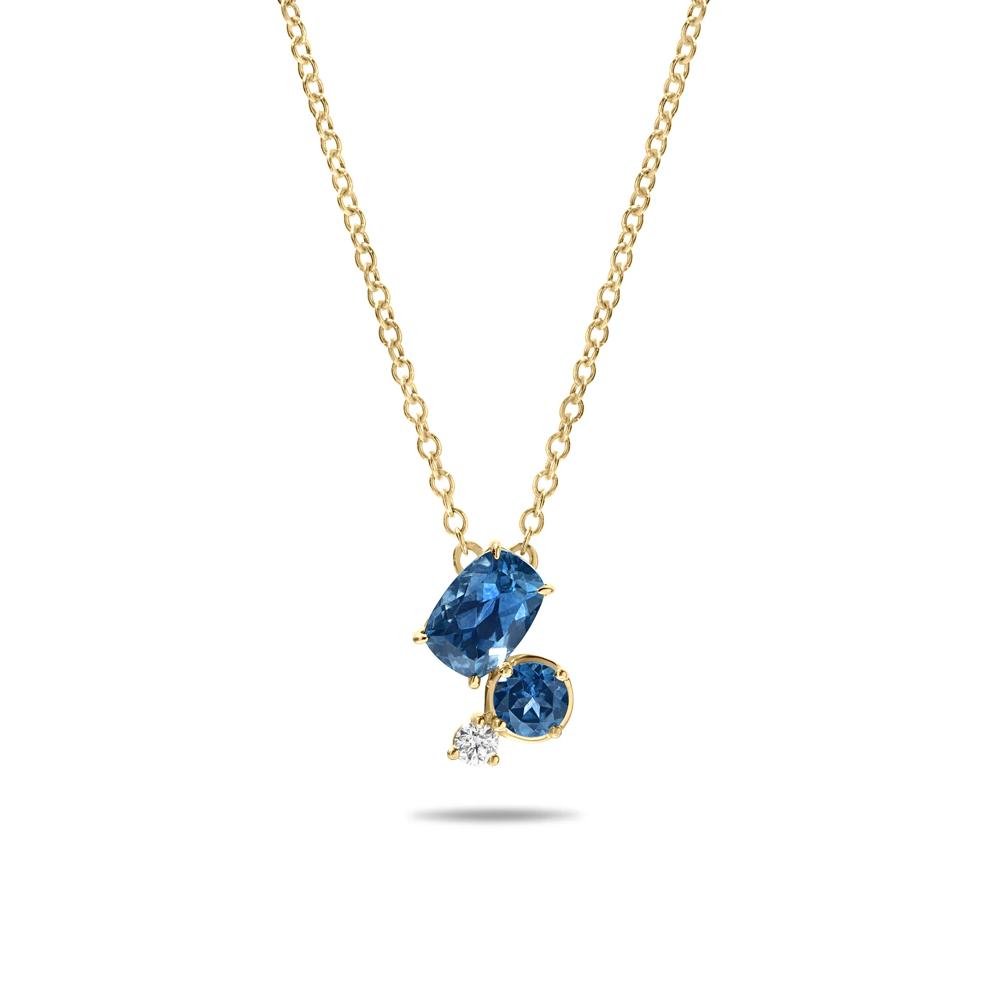 Montana Blue Sapphire &amp; Diamond Accent Cluster Pendant Necklace in 10K Yellow Gold – Image 1 of 4