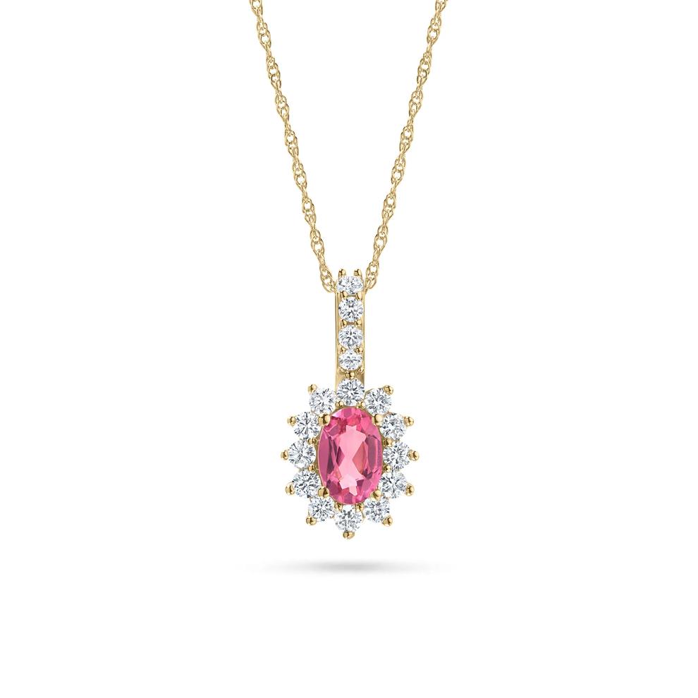 Pink Tourmaline &amp; Diamond Starburst Halo Pendant Necklace in 10K Yellow Gold (1/3 ct. tw.) – Image 1 of 4