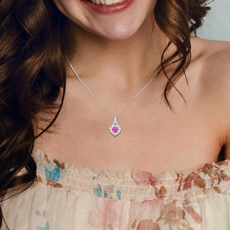 Lab-Created Pink Sapphire and Lab-Created White Sapphire Heart Pendant in Sterling Silver – Image 5 of 6