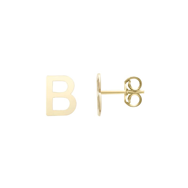 Initial Stud Earrings Letter &ldquo;B&rdquo; in 14K Yellow Gold – Image 1 of 1
