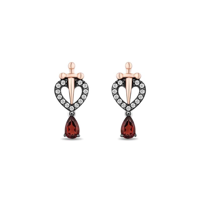 Evil Queen Diamond &amp; Garnet Earrings in Sterling Silver &amp; 10K Rose Gold &#40;1/8 ct. tw&#41; – Image 2 of 2