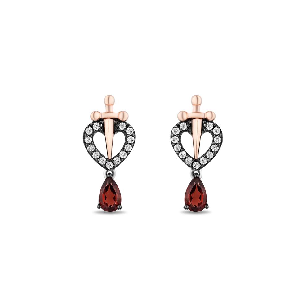 Evil Queen Diamond &amp; Garnet Earrings in Sterling Silver &amp; 10K Rose Gold (1/8 ct. tw) – Image 2 of 2