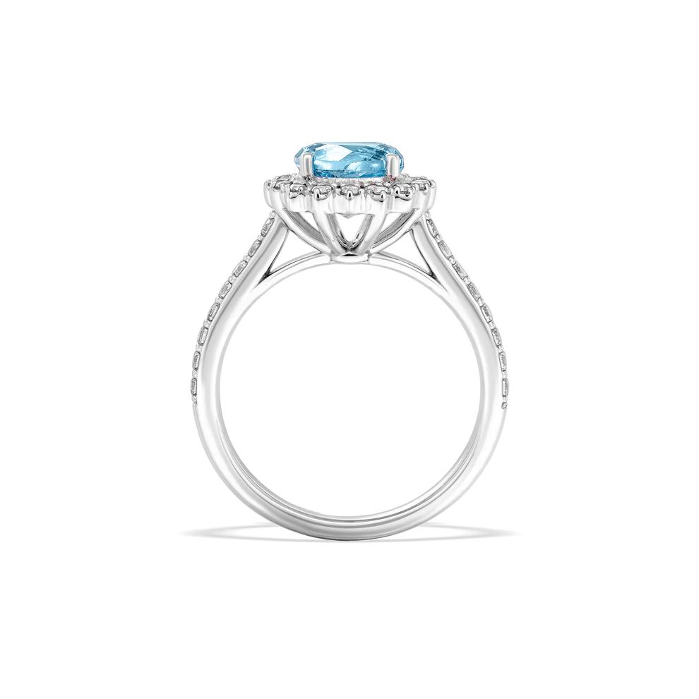 Sky Blue Topaz Center &amp; Diamond Halo Ring in 10K White Gold (1/2 ct. tw.) – Image 3 of 4