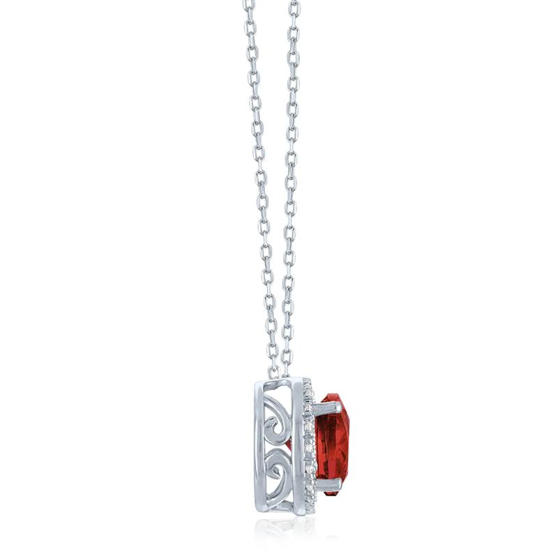 Garnet and Diamond Accent Halo Pendant in Sterling Silver – Image 2 of 3