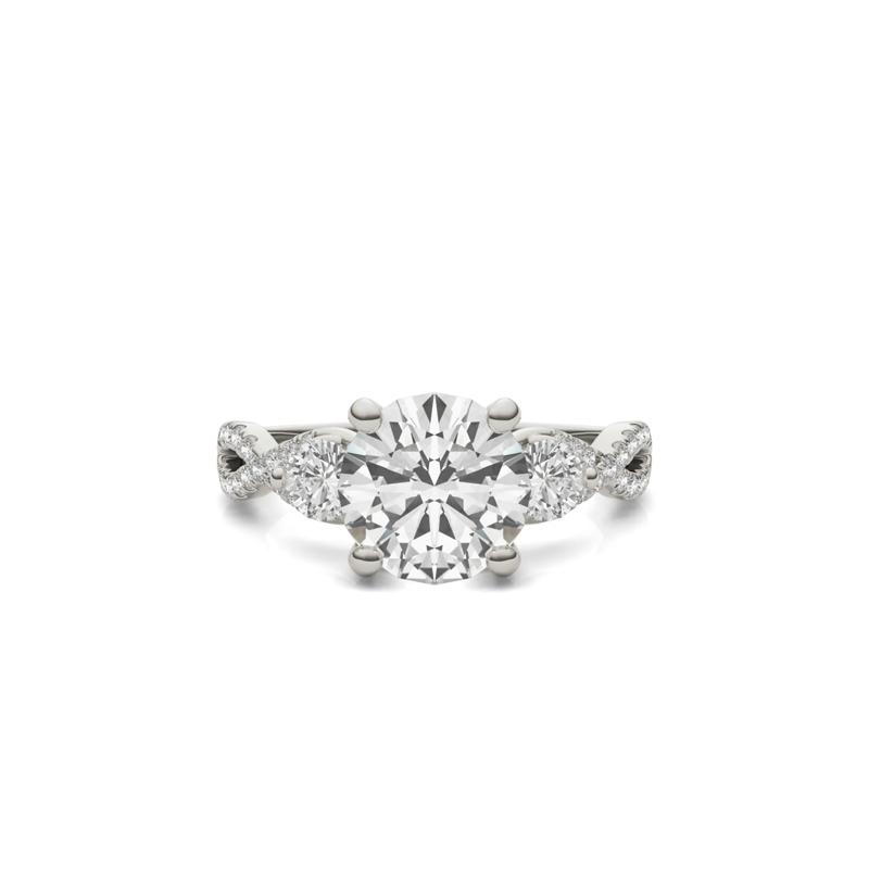 Lab Created Moissanite Twist-Shank Multi-Stone Engagement Ring in 14K White Gold – Image 1 of 6