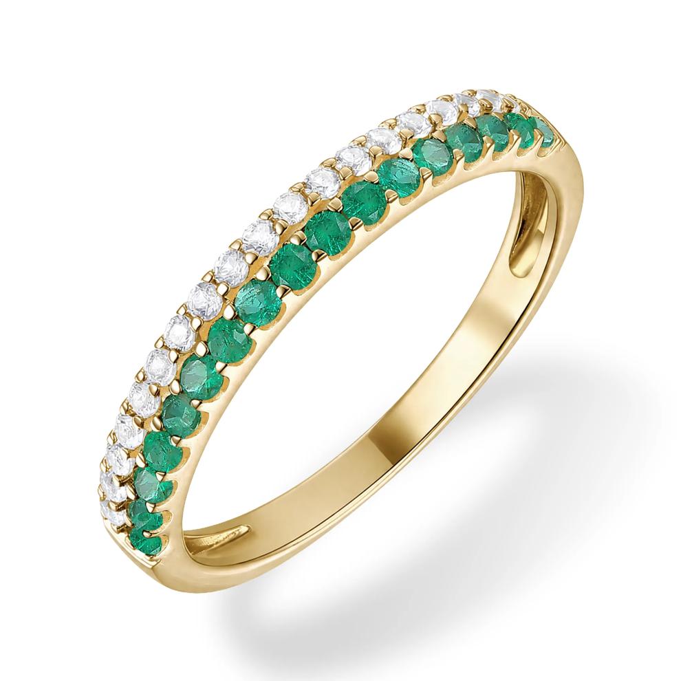 Emerald &amp; Diamond Double Row Ring in 10K Yellow Gold (1/5 ct. tw.) – Image 4 of 4
