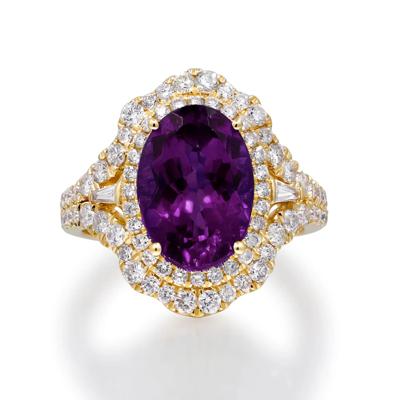 Oval Amethyst & Diamond Ornate Ring in 14K Yellow Gold (1 ct. tw.)