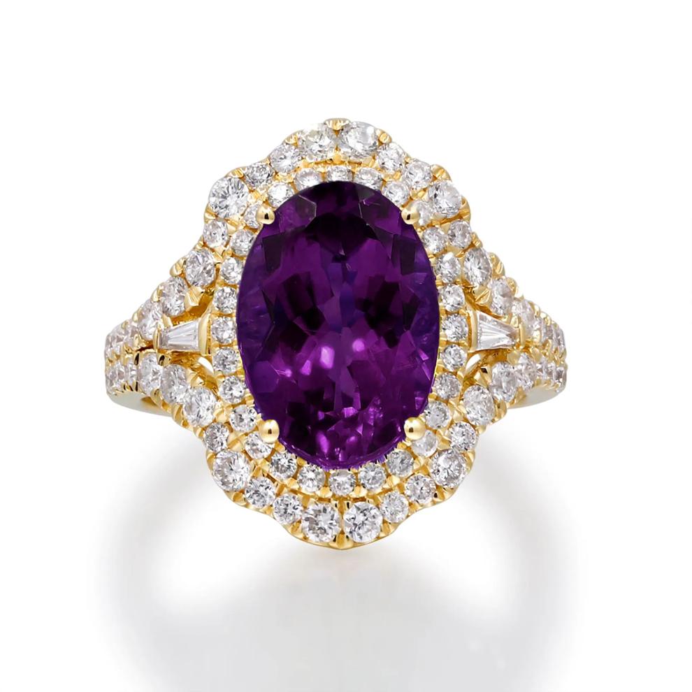 Oval Amethyst &amp; Diamond Ornate Ring in 14K Yellow Gold (1 ct. tw.) – Image 1 of 5