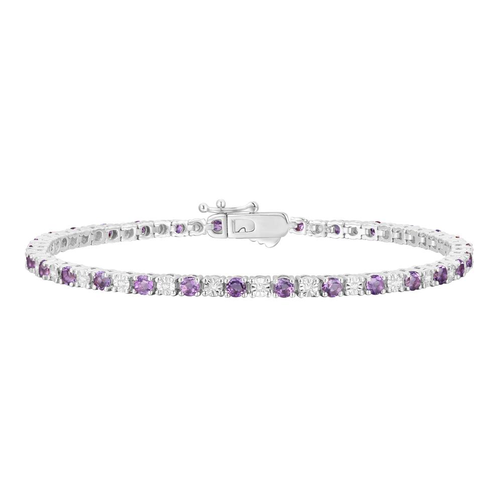 Amethyst &amp; Diamond Tennis Bracelet in 10K White Gold (1/7 ct. tw.) – Image 1 of 1