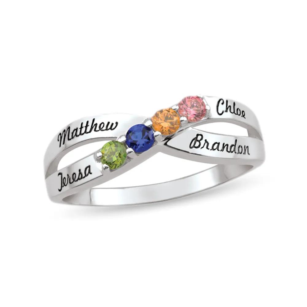 Custom Gemstone Crossover Ring with Personalized Names