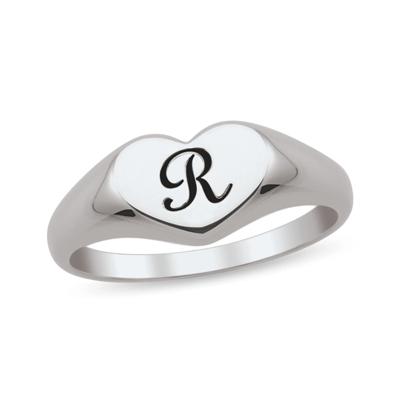 Personalized Engraved Initial Heart-Shaped Signet Ring