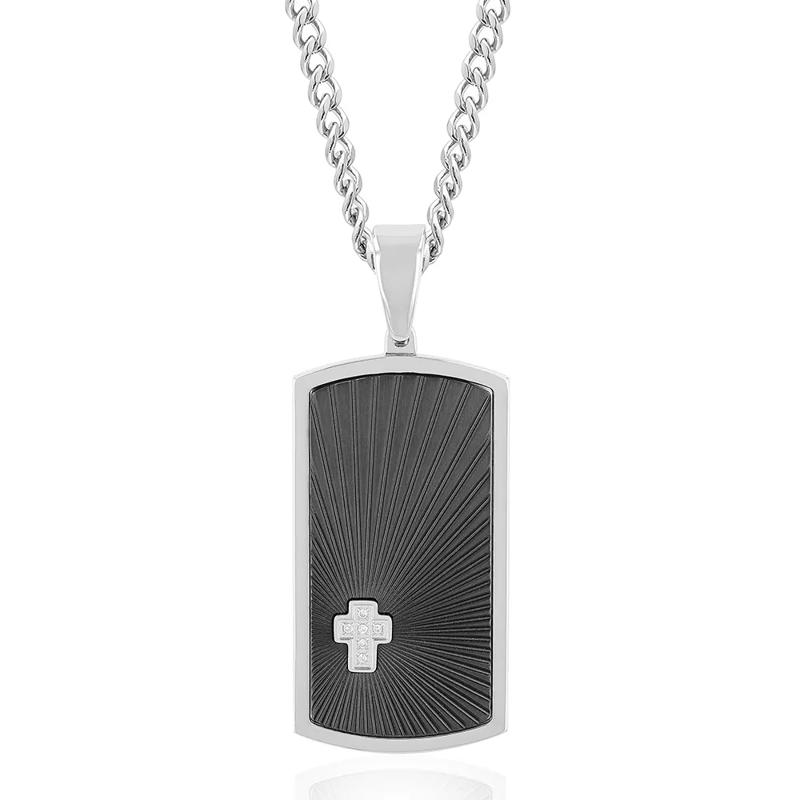 Men&rsquo;s Cross Dog Tag Pendant with Diamond Accents in Black Ion-Plated Stainless Steel – Image 1 of 3