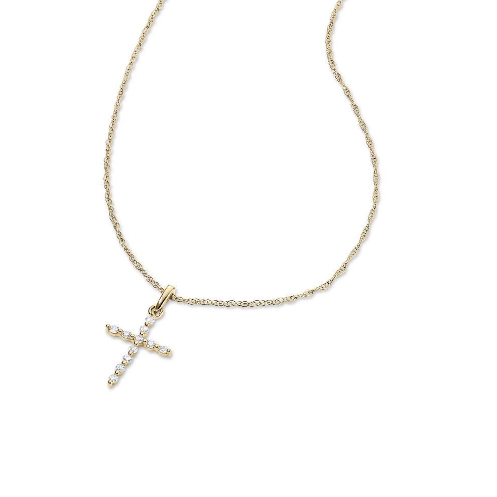 Diamond Cross Pendant in 10K Yellow Gold (1/10 ct. tw.) – Image 4 of 4