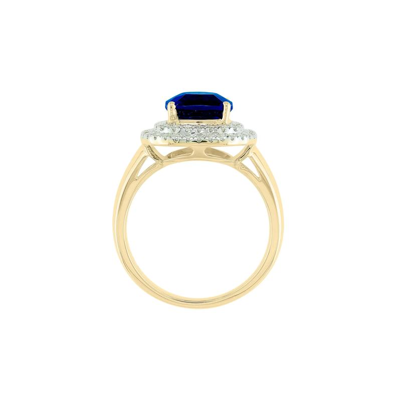 Lab-Created Blue Sapphire and Diamond Ring in 10K Yellow Gold &#40;3/8 ct. tw.&#41; – Image 2 of 3
