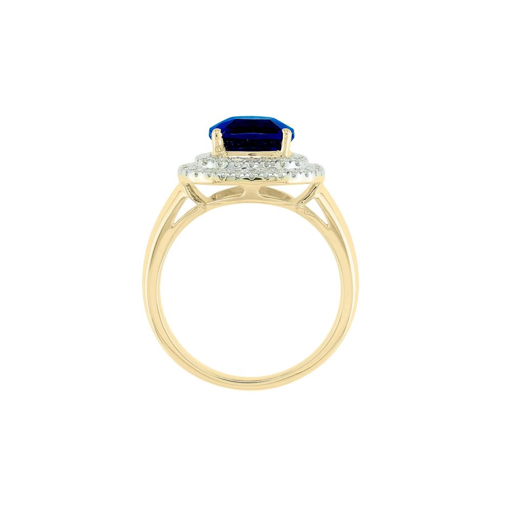 Lab-Created Blue Sapphire and Diamond Ring in 10K Yellow Gold (3/8 ct. tw.) – Image 2 of 3