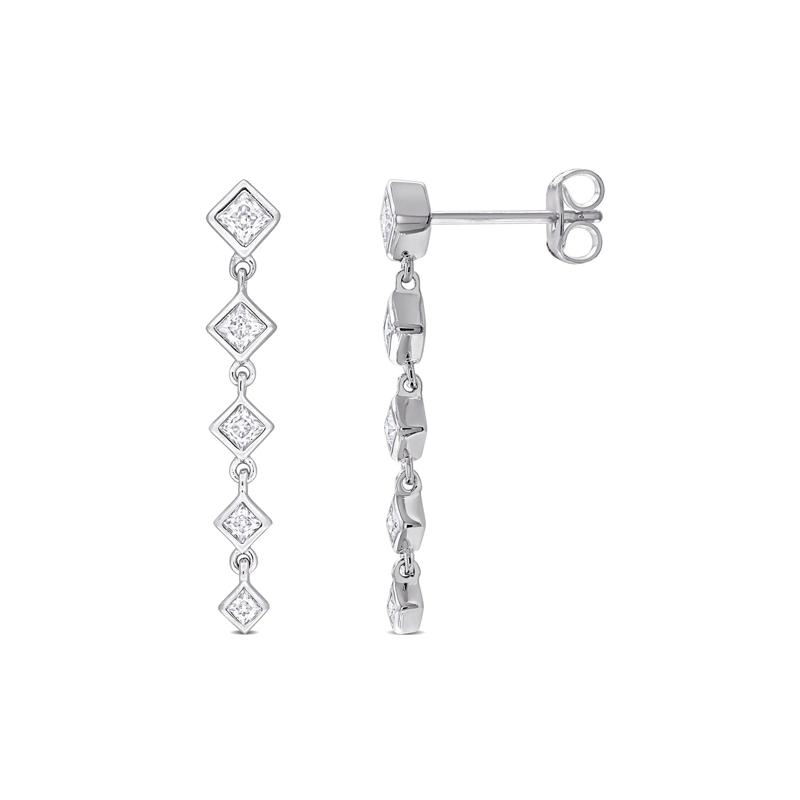 Lab-Created Moissanite Princess-Cut Linear Drop Earrings in Sterling Silver – Image 1 of 4