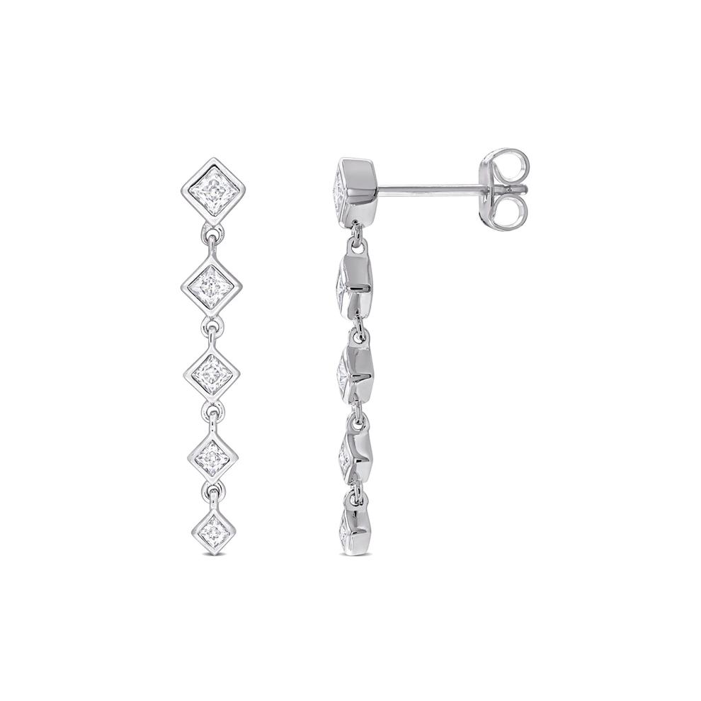 Lab-Created Moissanite Princess-Cut Linear Drop Earrings in Sterling Silver – Image 1 of 4