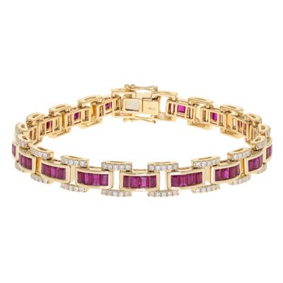 Ruby & Diamond Link Bracelet in 14K Yellow Gold, 7.5" (1 1/3 ct. tw.)
