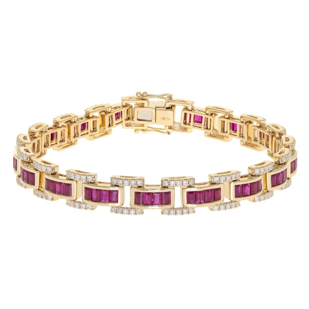 Ruby &amp; Diamond Link Bracelet in 14K Yellow Gold, 7.5" (1 1/3 ct. tw.) – Image 1 of 3
