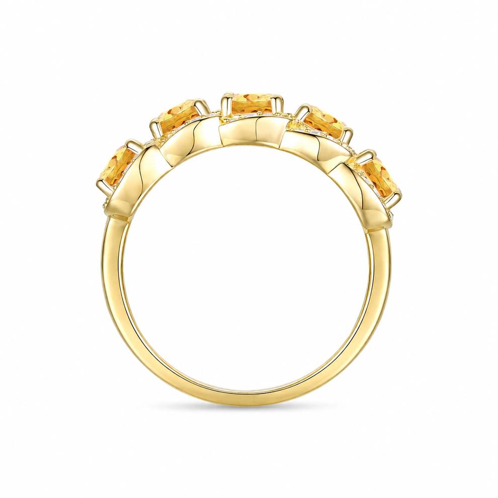 Citrine &amp; Diamond Five-Stone Halo Ring in 10K Yellow Gold (1/3 ct. tw.) – Image 2 of 4