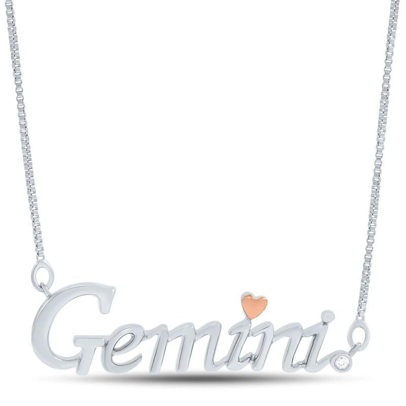 Diamond Accent Gemini Zodiac Pendant in Sterling Silver and 14K Rose Gold  – Image 1 of 3