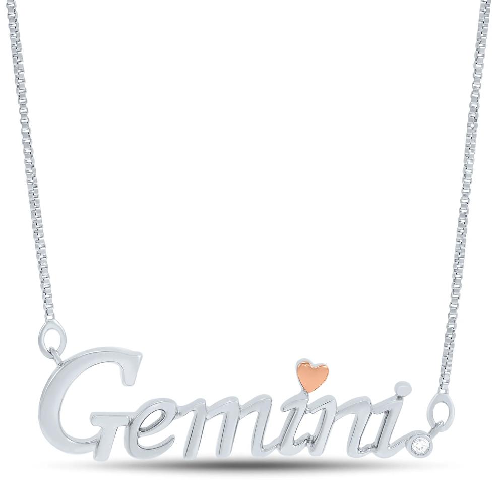 Diamond Accent Gemini Zodiac Pendant in Sterling Silver and 14K Rose Gold  – Image 1 of 3