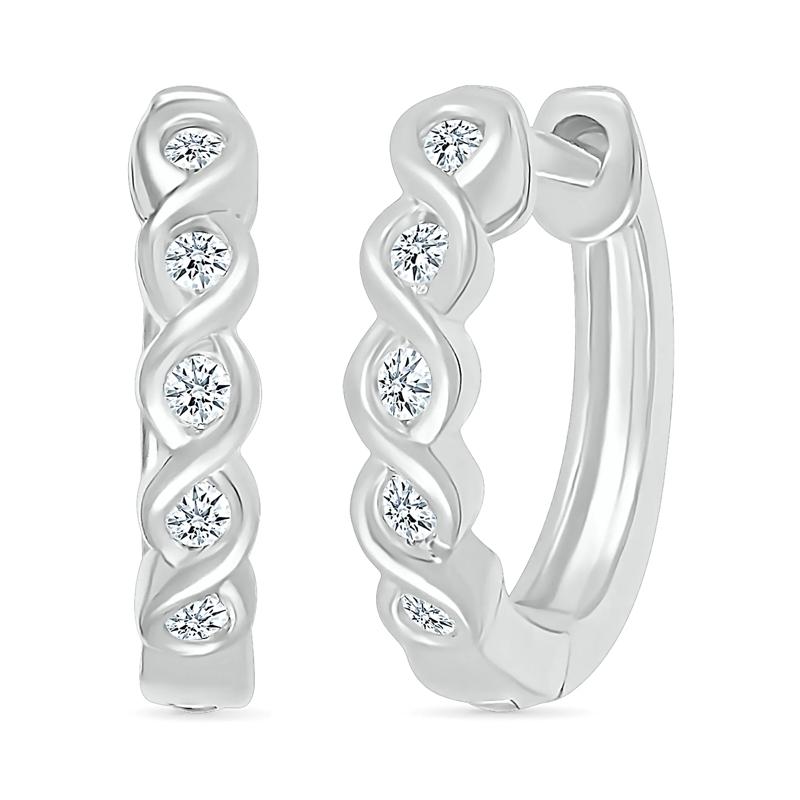 Diamond Twist Hoop Earrings in 10K White Gold &#40;1/10 ct. tw.&#41; – Image 1 of 3