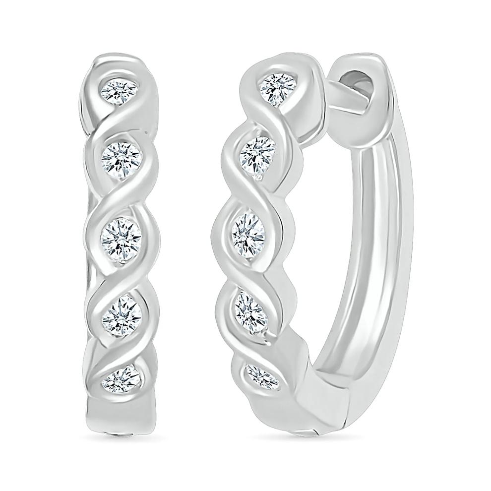 Diamond Twist Hoop Earrings in 10K White Gold (1/10 ct. tw.) – Image 1 of 3