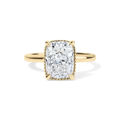 Lab Grown Diamond Cushion Halo Engagement Ring in 14K Yellow Gold (3 ct. tw.)