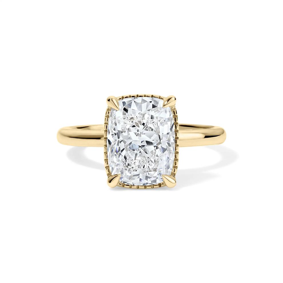 Lab Grown Diamond Cushion Halo Engagement Ring in 14K Yellow Gold (3 ct. tw.) – Image 1 of 4