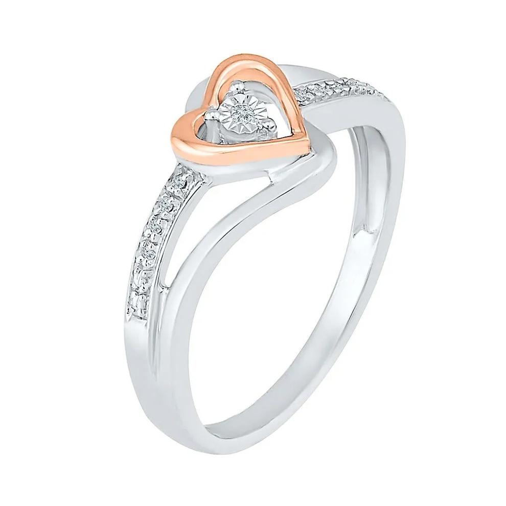 Diamond Heart Promise Ring in Sterling Silver &amp; 10K Rose Gold – Image 4 of 5