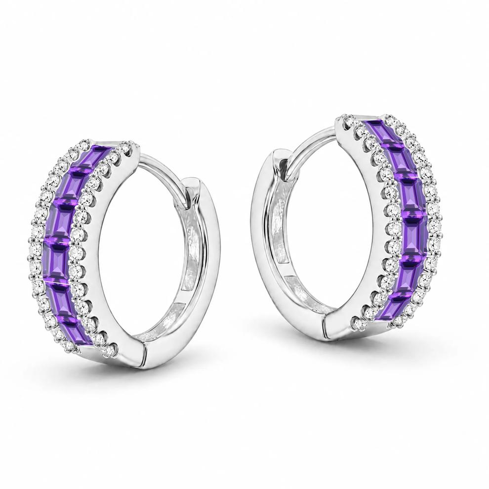 Amethyst &amp; Diamond Hoop Earrings in 10K White Gold (1/4 ct. tw.) – Image 1 of 2