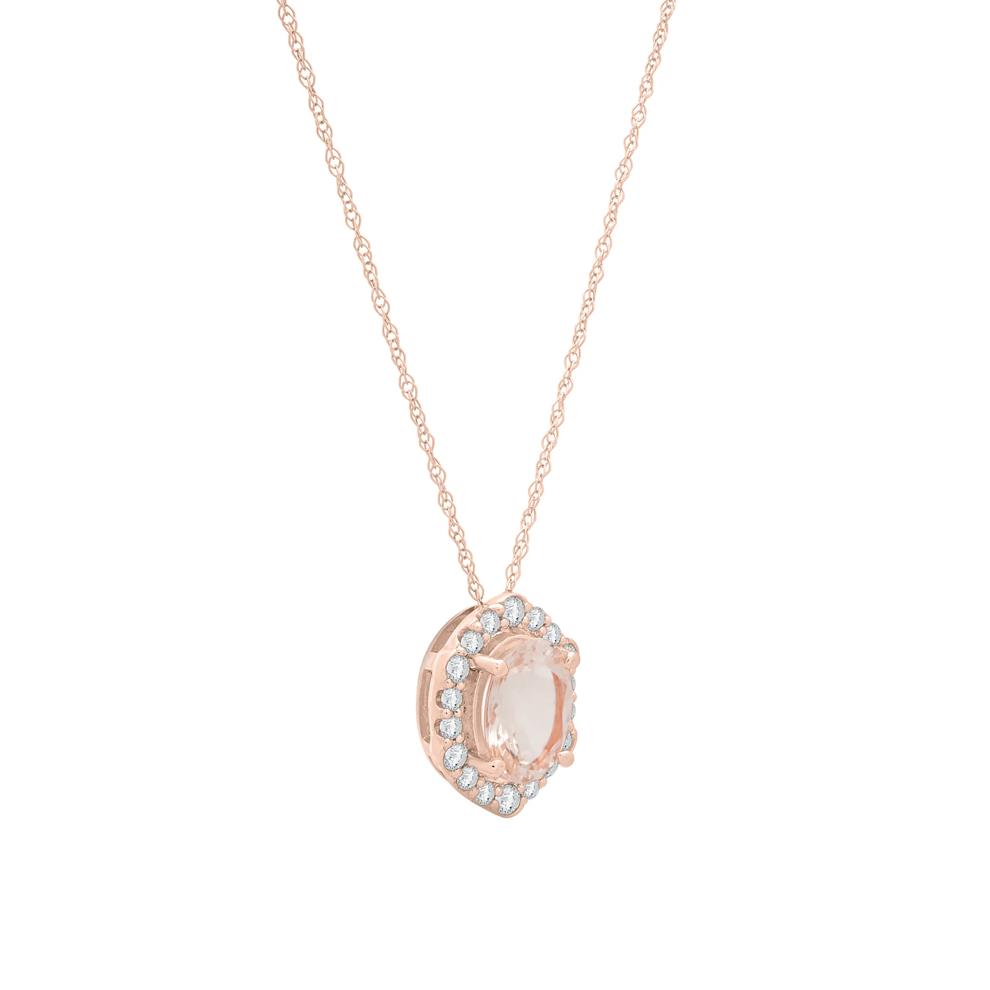 Morganite and Diamond Halo Pendant in 10K Rose Gold (1/4 ct. tw.) – Image 2 of 4