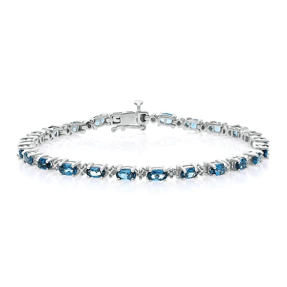 London Blue Topaz &amp; Diamond Bracelet in Sterling Silver – Image 1 of 2