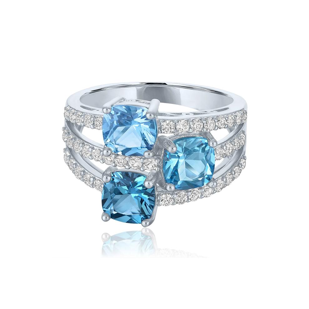 Multi-Shade Blue Topaz &amp; Lab-Created White Sapphire Layered Ring in Sterling Silver – Image 1 of 3