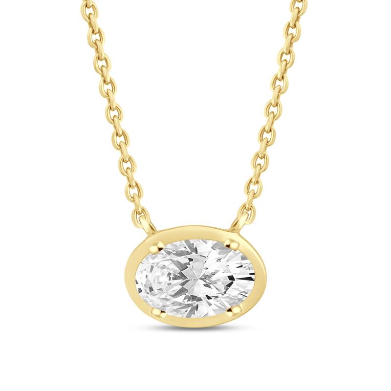 Lab Grown Diamond Oval Solitaire Pendant in 14K Yellow Gold &#40;1/2 ctw.&#41; – Image 1 of 3