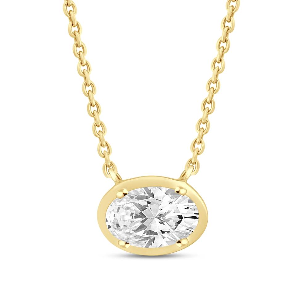 Lab Grown Diamond Oval Solitaire Pendant in 14K Yellow Gold (1/2 ctw.) – Image 1 of 3