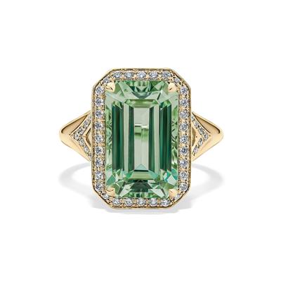 Green Tourmaline & Diamond Halo Ring in 14K Yellow Gold (1/4 ct. tw.)