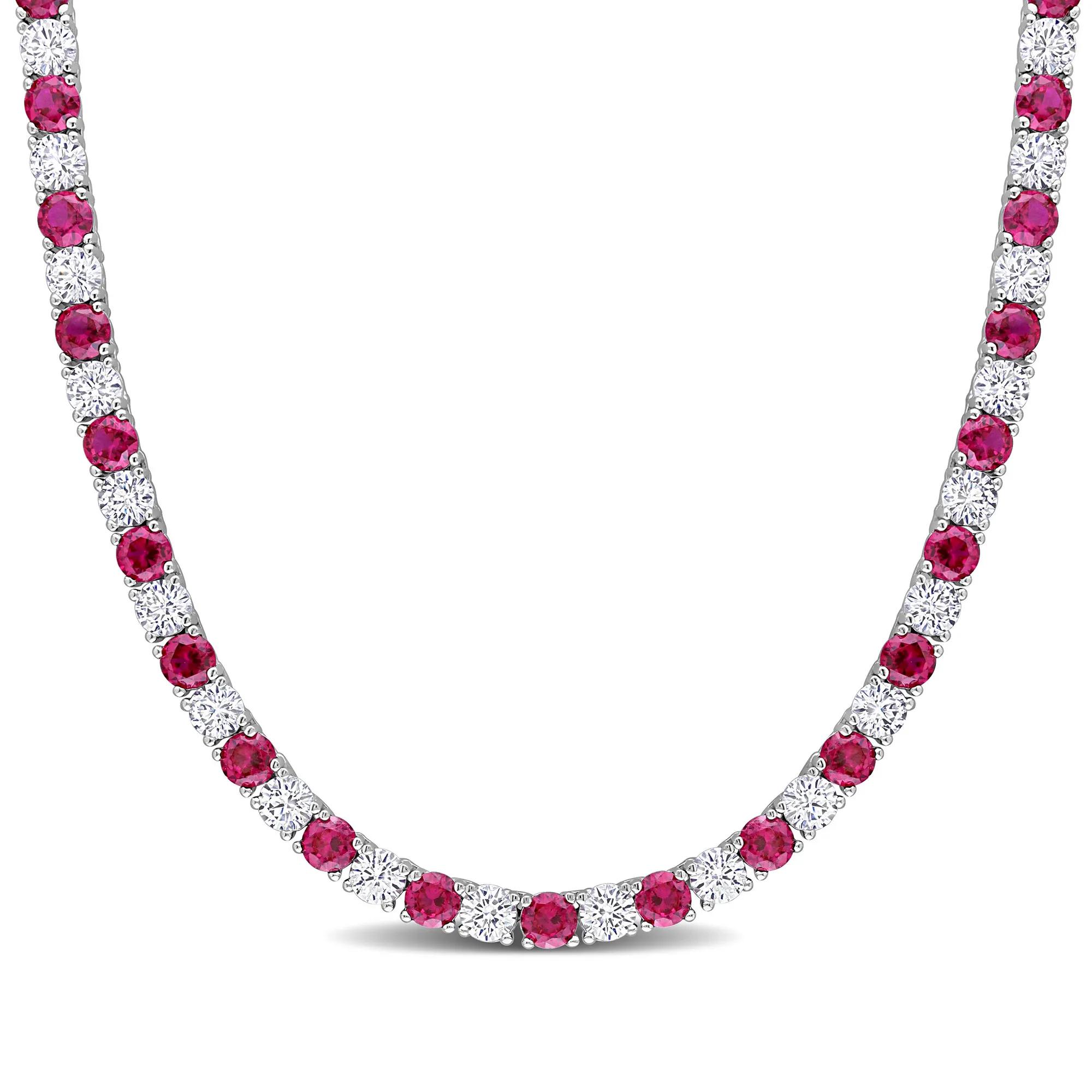 Lab Created Ruby and White Sapphire Necklace