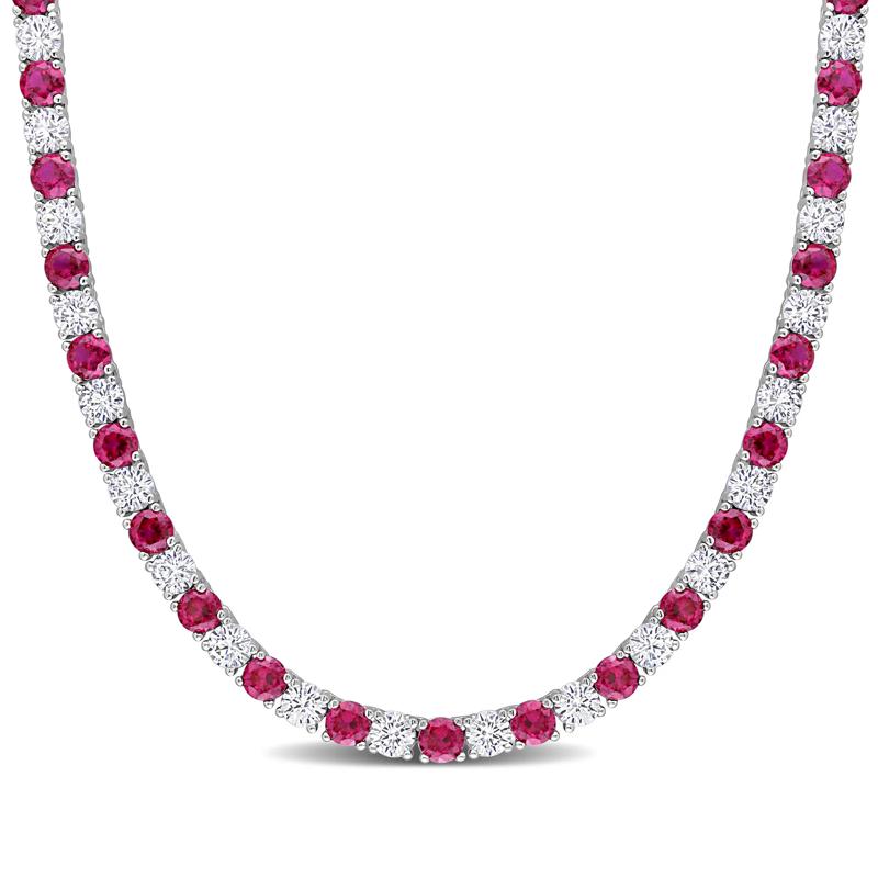 Lab Created Ruby and White Sapphire Necklace in Sterling Silver – Image 1 of 4