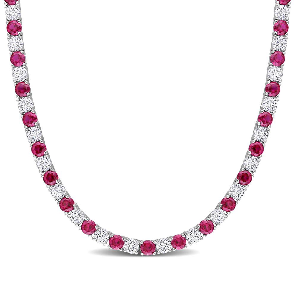 Lab Created Ruby and White Sapphire Necklace in Sterling Silver – Image 1 of 4