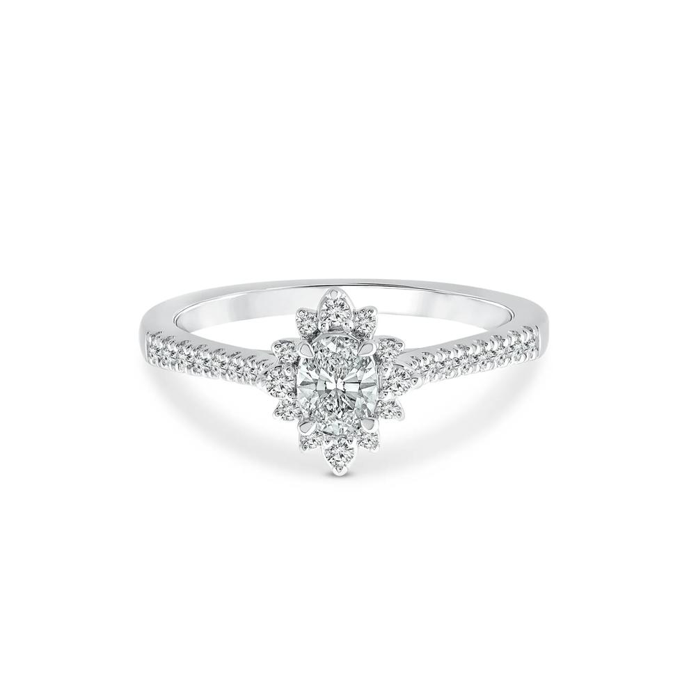 Oval Burst Halo Engagement Ring in 14K White Gold (1/2 ct. tw.) – Image 1 of 3