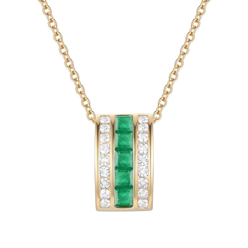 Emerald and Diamond Necklace in 10K Yellow Gold &#40;1/5 ct. tw.&#41; – Image 1 of 3