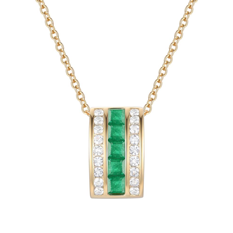 Emerald and Diamond Necklace in 10K Yellow Gold (1/5 ct. tw.) – Image 1 of 3